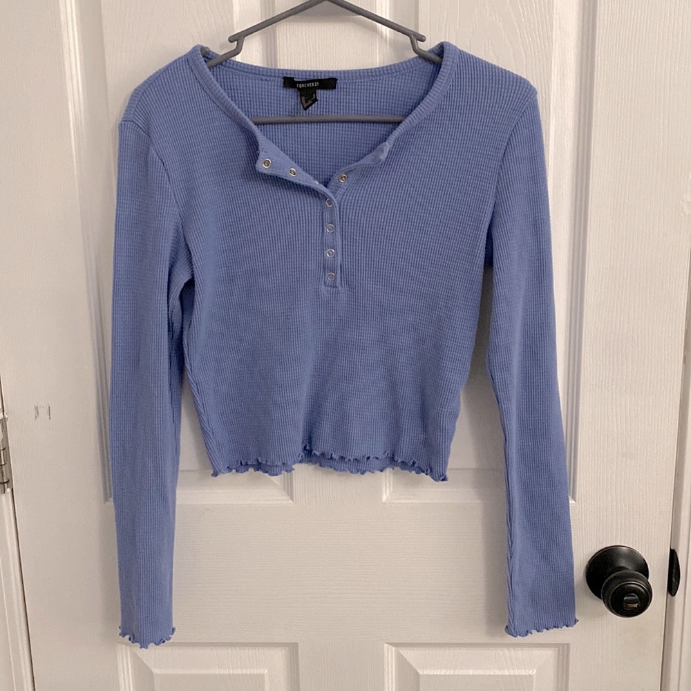 Blue Long Sleeve Medium Forever 21 Crop Top